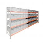 Fächerschrank AR 2000x2250x600 mm (hxbxt) 4 Ebenen mit 20 Euronormbehältern Anbauregal