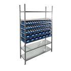 Behälterregal 2.000x1.300x400 mm mit 56 Lagerbehältern / 224 Positionen blau