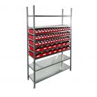 Fächerschrank 2.000x1.150x400mm mit 56 Behältern / 224 Positionen Rot