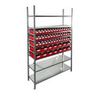 Behälterregal 2.000x1.300x400mm mit 56 Lagerbehältern / 224 Positionen rot