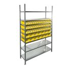 Behälterregal 2.000x1.300x400 mm mit 56 Lagerbehältern / 224 Positionen gelb