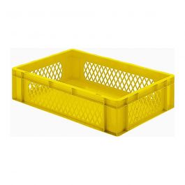 Produktbild von 4er-Pack Transport-Stapelkasten TK614-0 – 600x400x145 Mm, 26 L, 45 Kg Traglast, Lebensmittelecht, Gelb