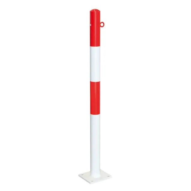 MORION Pfahl auf Fußplatte Ø 60mm 1 Kettenring rot/weiß