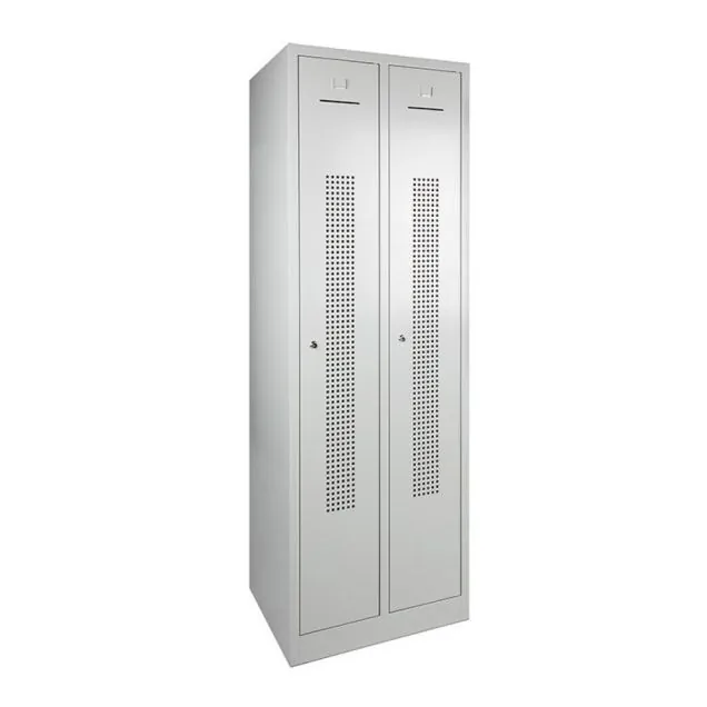 2-türiger Garderobenschrank 1800x600x500 mm (hxbxt) grau auf Sockel perforiert Hangoogverschluss