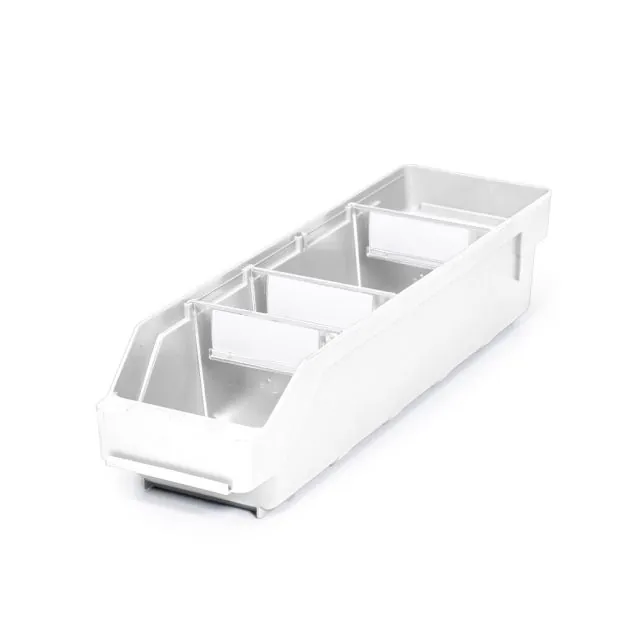 Lagerbehälter 4012 weiß mit 3 Trennwänden und 4 Etiketten 400x120x95mm (HxBxT)
