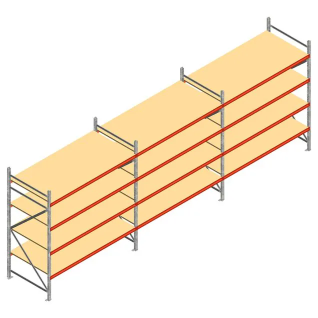 Vorteilsreihe Weitspannregal AR 2000x5750x1000 mm (HxBxT) 4 Ebenen mit vormontierten Rahmen