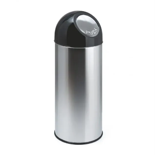 Abfallbehälter mit Push-Deckel 55 Liter Edelstahloptik schwarz