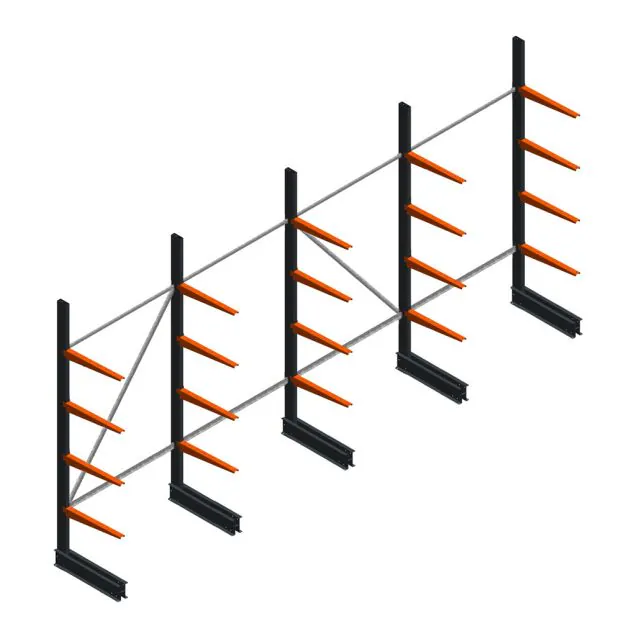 Vorteilsreihe leichtes Kragarmregal BR einseitig 2500x5100x600 mm (HxBxT) 4 Ebenen