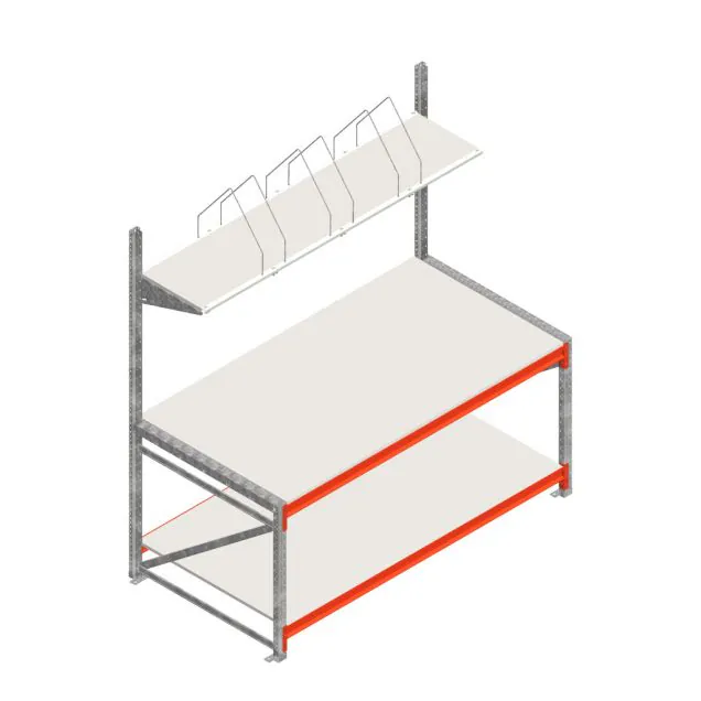 Packtisch zweilagig mit Aufbau 1965x1000x2000 mm (HxBxT) Grundregal