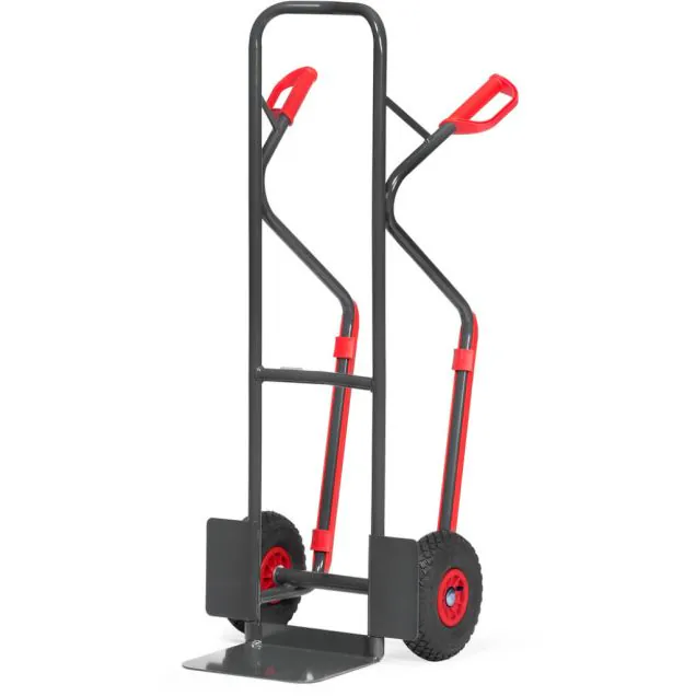 Stahl-Sackkarre 300 kg 1300 mm mit Luftreifen und Gleitstreifen anthrazit