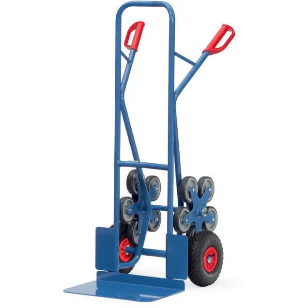Treppen-Sackkarre 200 kg 1300 mm mit 2 5-armigen Rollensternen, extra breite Schaufel