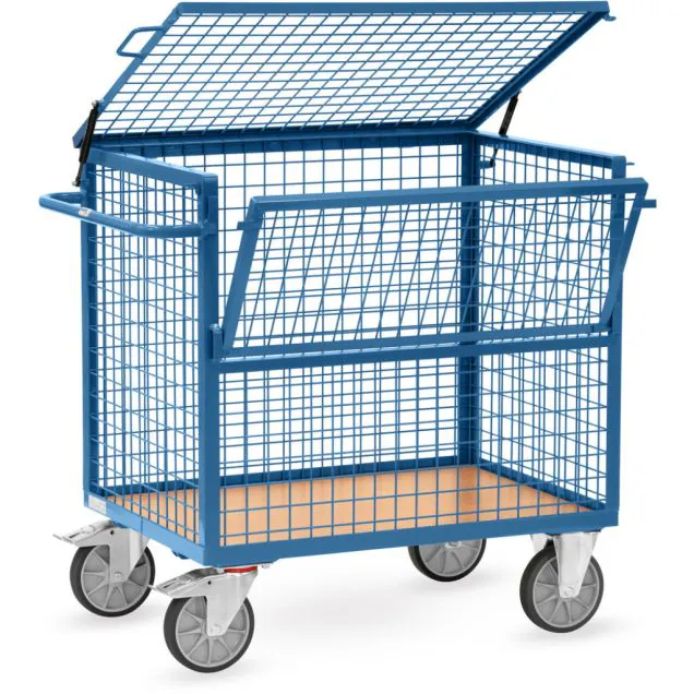 Kastenwagen 600 kg 1000x700 mit Drahtgitterwänden und Deckel