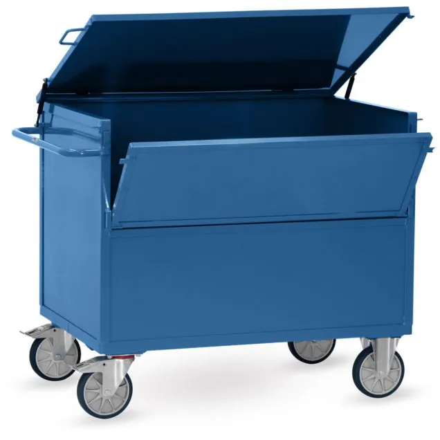 Kastenwagen 600 kg 1200x800 mit Wänden aus Stahlblech und Deckel
