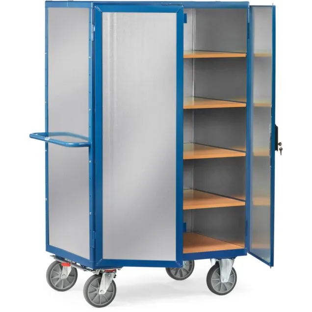 Kastenwagen 750 kg 1000x680 mit 5 Ebenen, verzinktem Stahlblech und Spanjoletverschluss