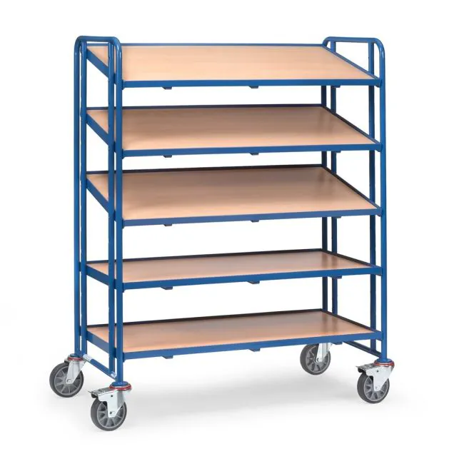 Lagerbehälterwagen 300 kg mit 5 Holzetagen 1240x610