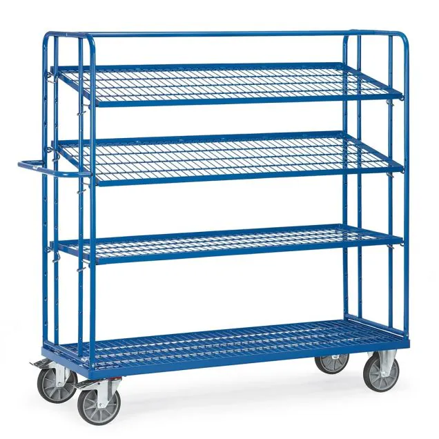 Etagenwagen, Transportwagen 1250x610x1800 mm (HxBxT) 500 kg mit 4 Drahtgitter-Etagen, 3 lose