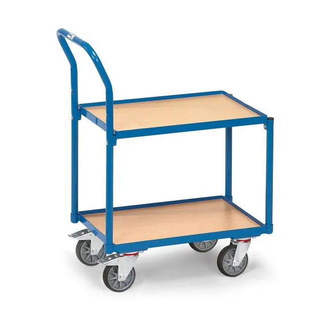 Euro-Lagerbehälter-Rollplatte 250 kg mit 2 Holz-Ebenen und Schiebegriff 605x405