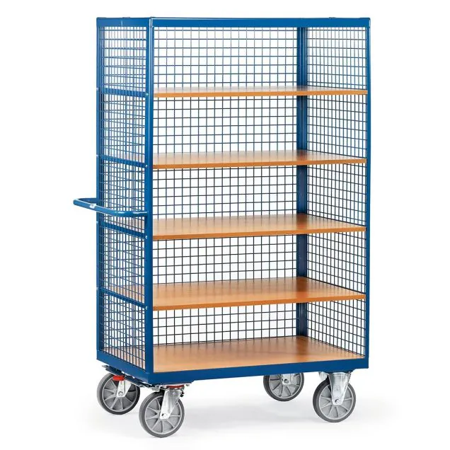Schrankwagen 750 kg 1200x780 mit 5 Ebenen und Drahtgitterwänden