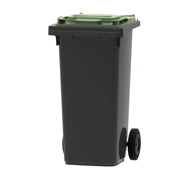 Abfallbehälter, mobiler Rollcontainer 120 Liter grau grün