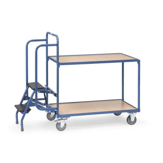 Kommissionierwagen mit 2 Ladeflächen und Klappleiter