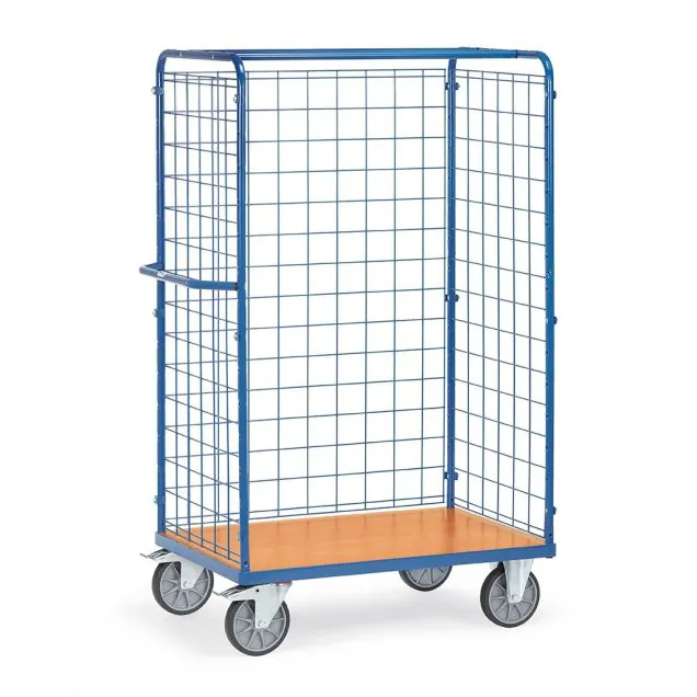 Paketwagen, Transportwagen 1000x600x1800 mm (HxBxT) 600 kg mit 3 Drahtgitterwänden