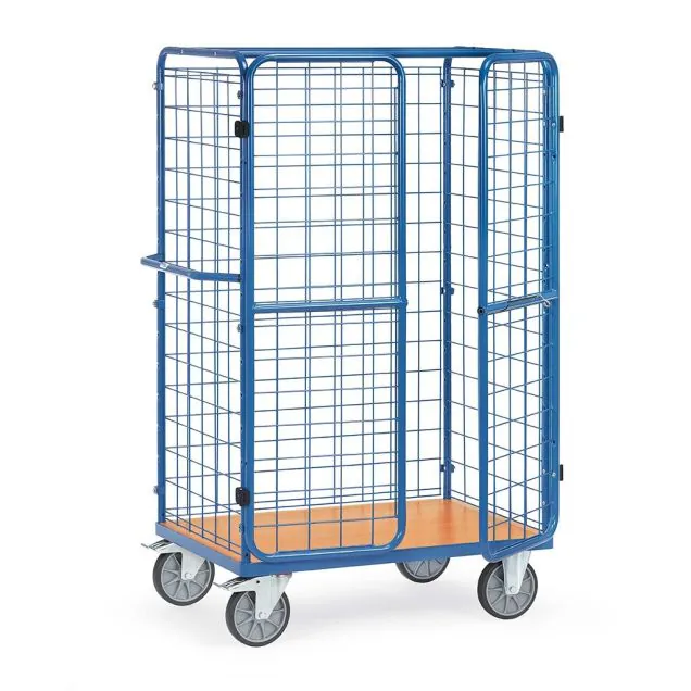 Paketwagen, Transportwagen 1000x600x1800 mm (HxBxT) 600 kg mit 3 Drahtgitterwänden und Doppelflügeltür