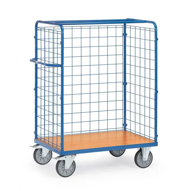 Paketwagen, Transportwagen 1200x800x1552 mm (LxBxH) 600 kg mit 3 Drahtgitterwänden