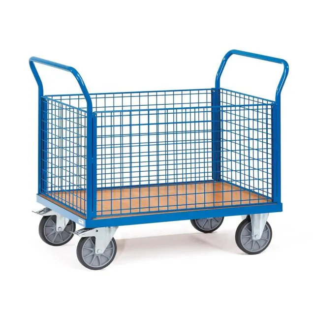 Plattformwagen, Transportwagen 500 kg mit 4 Drahtgitterwänden 850x500