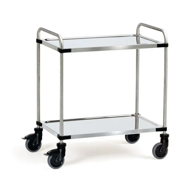 Edelstahl-Etagenwagen 120 kg mit 2 Etagen und Schiebegriff 1000x600