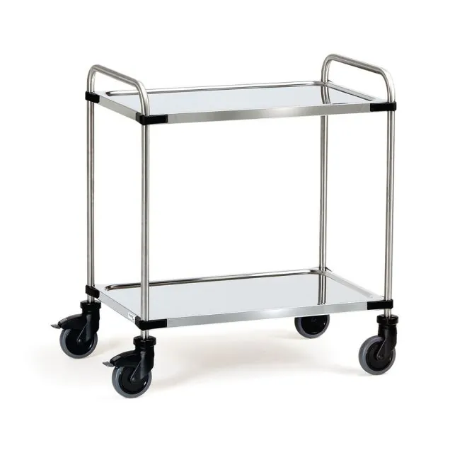 Edelstahl-Etagenwagen 120 kg mit 2 Etagen und Schiebegriff 630x400