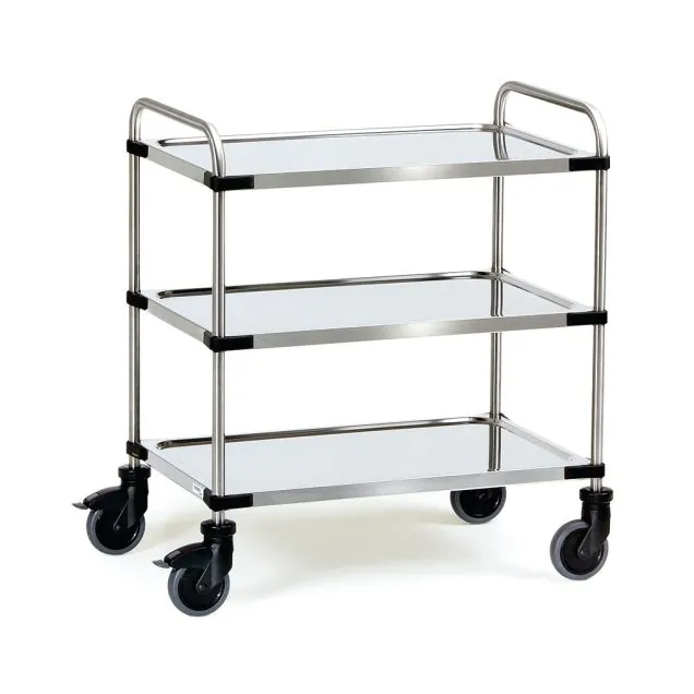 Edelstahl-Etagenwagen 150 kg mit 3 Etagen und Schiebegriff 800x500