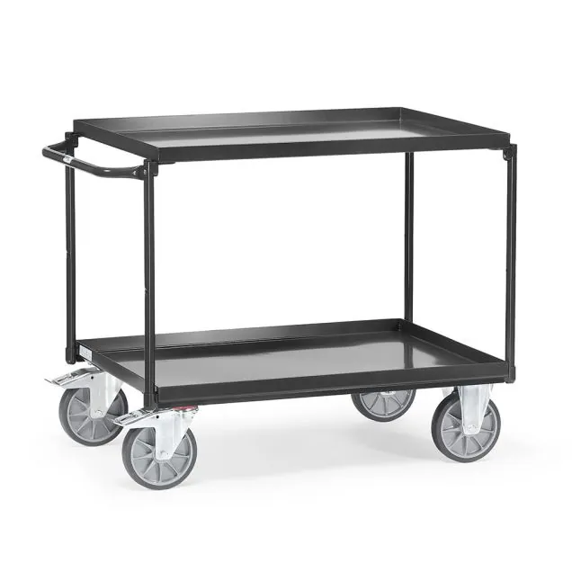 Stahl-Tischwagen 400 kg mit 2 Stahl-Etagen und horizontalem Schiebegriff 1000x700 anthrazit