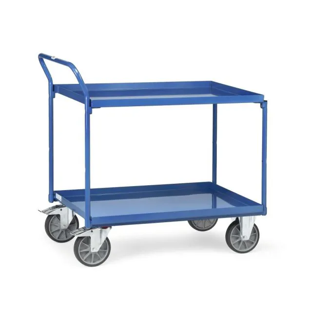 Stahl-Tischwagen 400 kg mit 2 stählernen Etagen und aufrechtem Schiebegriff 850x500