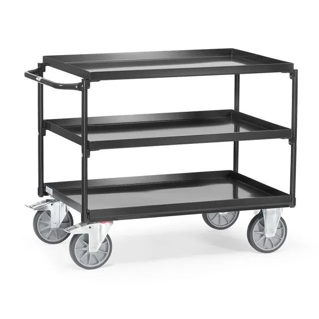 Stahl-Tischwagen 400 kg mit 3 Stahl-Etagen und horizontalem Schiebegriff 1000x700 anthrazit