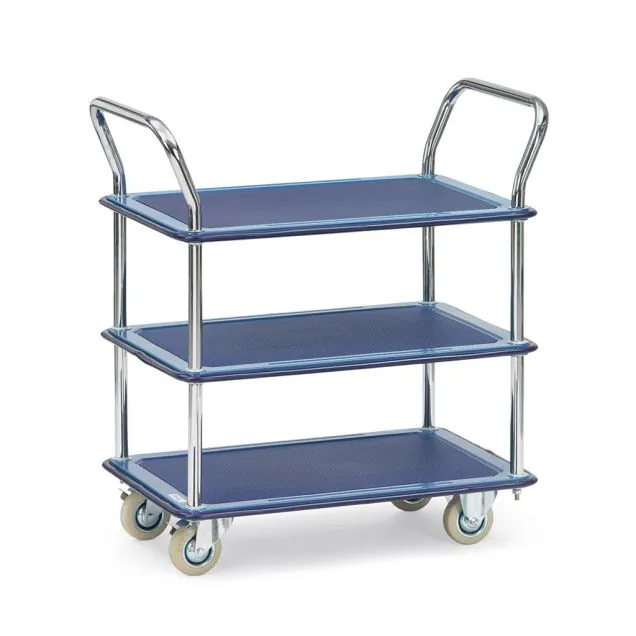Tischwagen, Transportwagen 120 kg aus Stahl mit 3 Ebenen und 2 Schiebegriffen 740x480