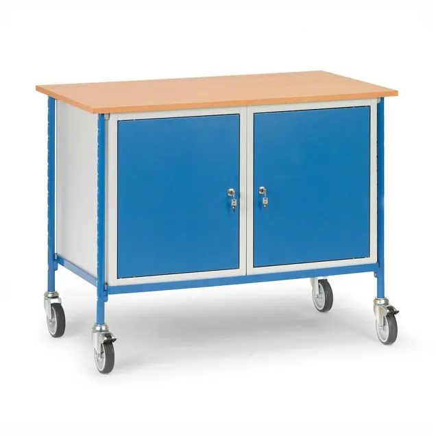 Rollbarer Tisch 150 kg 1120x650 mit 2 abschließbaren Schränken