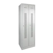 2-türiger Garderobenschrank 1800x600x500 mm (hxbxt) grau auf Sockel perforiert Hangoogverschluss