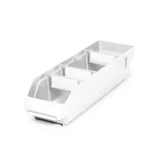 Lagerbehälter 4012 weiß mit 3 Trennwänden und 4 Etiketten 400x120x95mm (HxBxT)