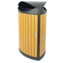 Dreieckiger Abfallbehälter 60 Liter Holzoptik