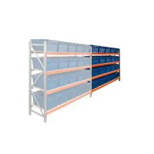 Behälterregal AR 2000x2250x600 mm (HxBxT) 4 Ebenen mit 20 Begra Distributionsbehältern Anbauregal