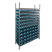 Behälterregal 2.000x1.300x400mm mit 119 Lagerbehältern / 476 Positionen grün