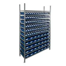 Behälterregal 2.000x1.300x400mm mit 119 Lagerbehältern / 476 Positionen blau