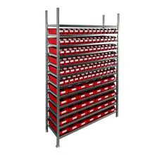 Behälterregal 2.000x1.300x400 mm mit 119 Lagerbehältern / 476 Positionen rot