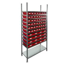 Behälterregal 2.000x1.000x400mm mit 64 Lagerbehältern / 256 Positionen Rot