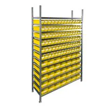 Behälterregal 2.000x1.300x400 mm mit 119 Lagerbehältern / 476 Positionen gelb