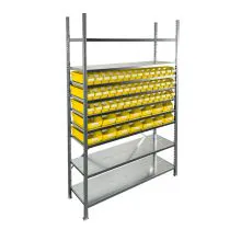 Behälterregal 2.000x1.300x400 mm mit 56 Lagerbehältern / 224 Positionen gelb