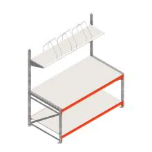 Packtisch zweilagig mit Aufbau 1965x1000x2000 mm (HxBxT) Grundregal