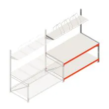 Packtisch zweilagig mit Aufbau 1905x1000x2000 mm (HxBxT) Anbauregal