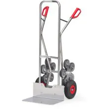 Treppen-Sackkarre Aluminium 200 kg 1300 mm mit 2 fünfarmigen Rollensternen, extra breiter Schaufel