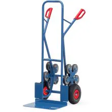 Treppen-Sackkarre 200 kg 1300 mm mit 2 5-armigen Rollensternen, extra breite Schaufel